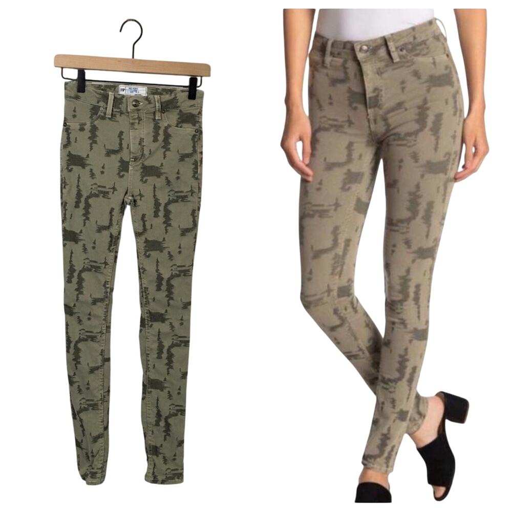 Free People Long & Lean High Waist Denim Camo Leggings - 25